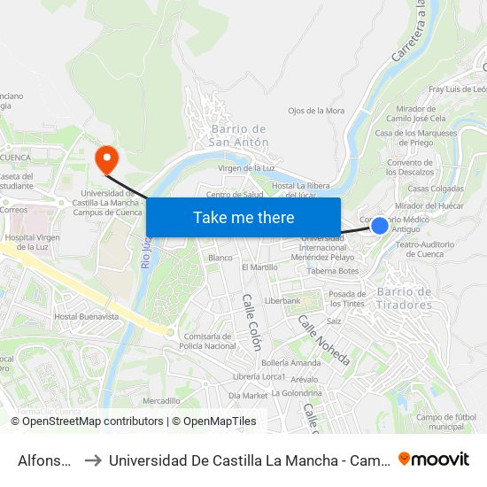 Alfonso VIII to Universidad De Castilla La Mancha - Campus De Cuenca map