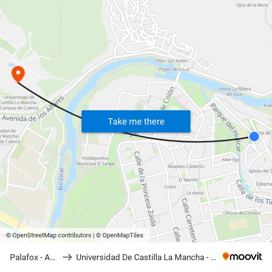 Palafox - Audiencia to Universidad De Castilla La Mancha - Campus De Cuenca map