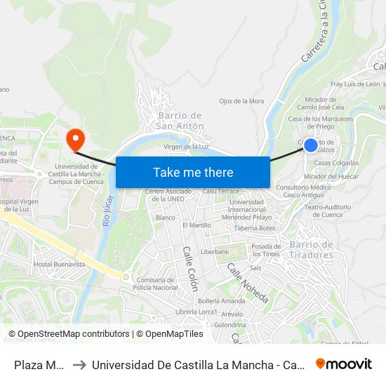 Plaza Mayor I to Universidad De Castilla La Mancha - Campus De Cuenca map