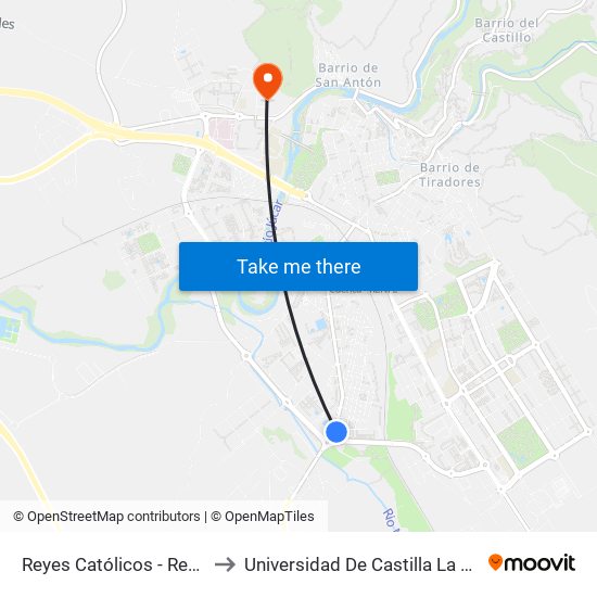 Reyes Católicos - Residencial Santa Mónica to Universidad De Castilla La Mancha - Campus De Cuenca map