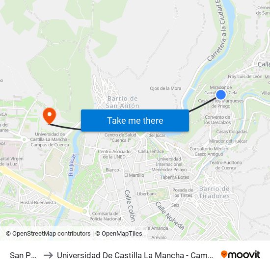 San Pedro to Universidad De Castilla La Mancha - Campus De Cuenca map