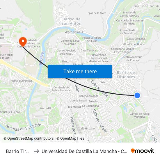 Barrio Tiradores to Universidad De Castilla La Mancha - Campus De Cuenca map