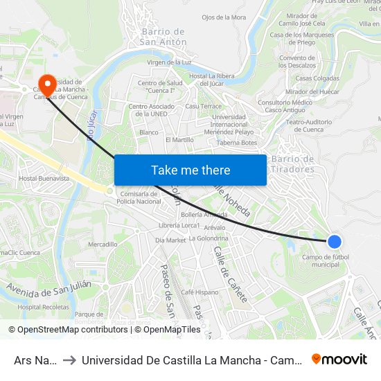 Ars Natura to Universidad De Castilla La Mancha - Campus De Cuenca map