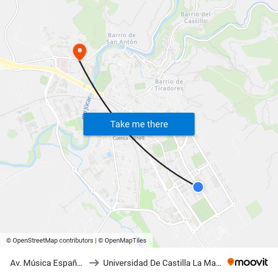 Av. Música Española - Ambulatorio to Universidad De Castilla La Mancha - Campus De Cuenca map