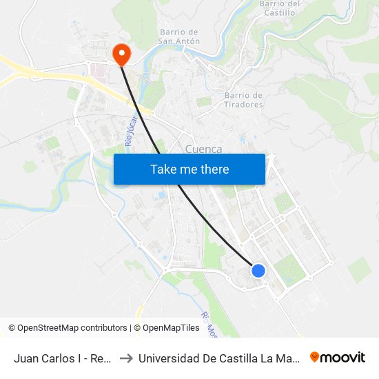 Juan Carlos I - Residencial Villaluz to Universidad De Castilla La Mancha - Campus De Cuenca map
