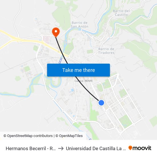 Hermanos Becerril - Residencial San José (20) to Universidad De Castilla La Mancha - Campus De Cuenca map