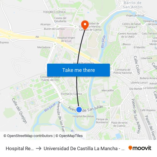 Hospital Recoletas to Universidad De Castilla La Mancha - Campus De Cuenca map