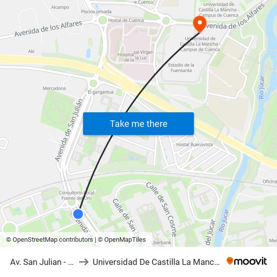 Av. San Julian - Ambulatorio to Universidad De Castilla La Mancha - Campus De Cuenca map