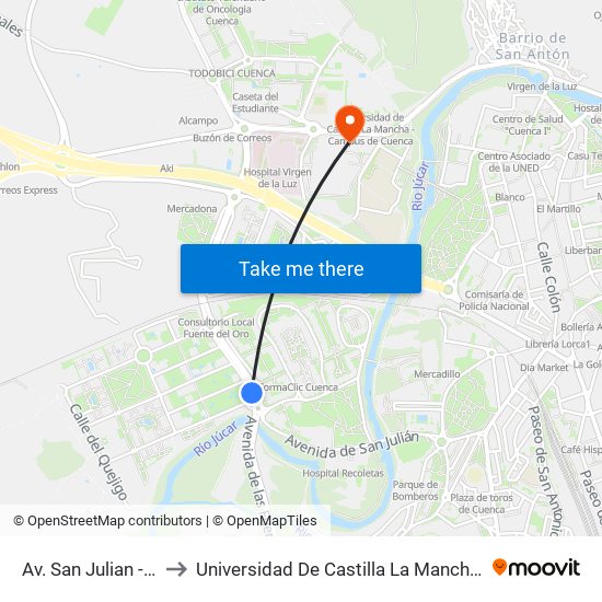 Av. San Julian - Los Olmos to Universidad De Castilla La Mancha - Campus De Cuenca map