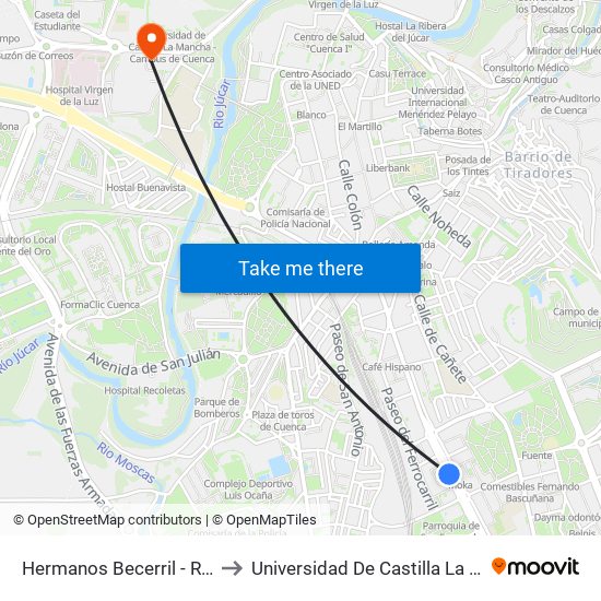 Hermanos Becerril - Residencial San Fernando to Universidad De Castilla La Mancha - Campus De Cuenca map