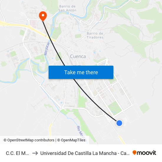 C.C. El Mirador to Universidad De Castilla La Mancha - Campus De Cuenca map