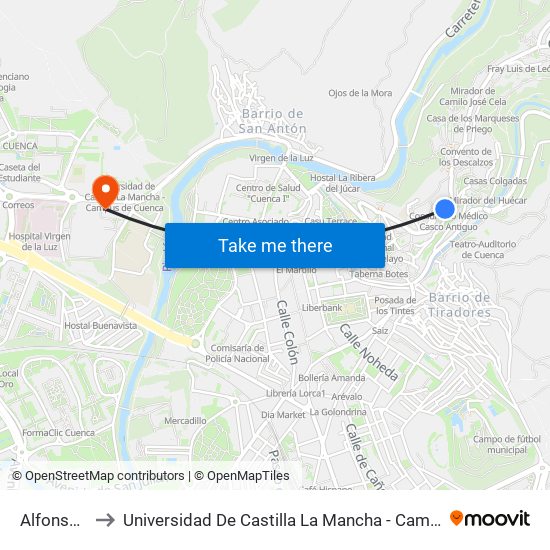 Alfonso VIII to Universidad De Castilla La Mancha - Campus De Cuenca map