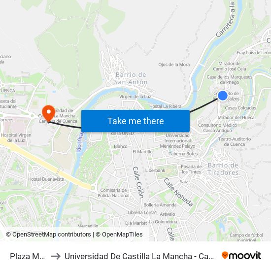 Plaza Mayor I to Universidad De Castilla La Mancha - Campus De Cuenca map