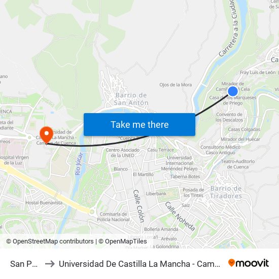 San Pedro to Universidad De Castilla La Mancha - Campus De Cuenca map