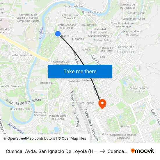 Cuenca. Avda. San Ignacio De Loyola (Hotel Torremangana) to Cuenca Spain map