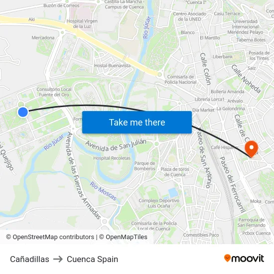 Cañadillas to Cuenca Spain map