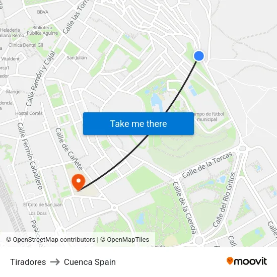 Tiradores to Cuenca Spain map