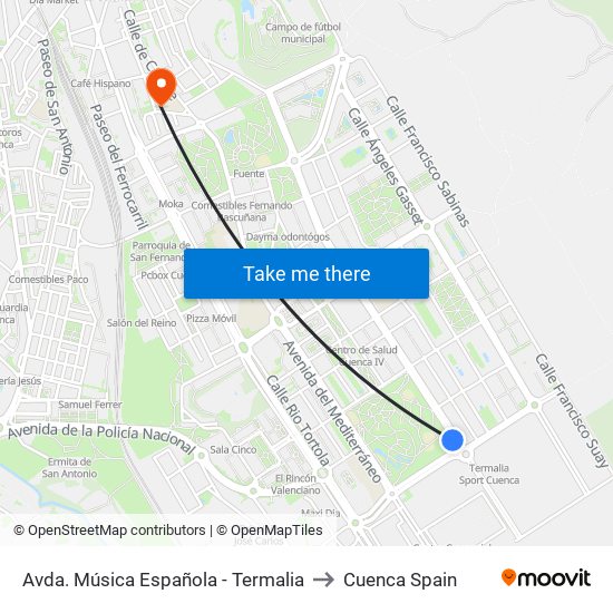 Avda. Música Española - Termalia to Cuenca Spain map