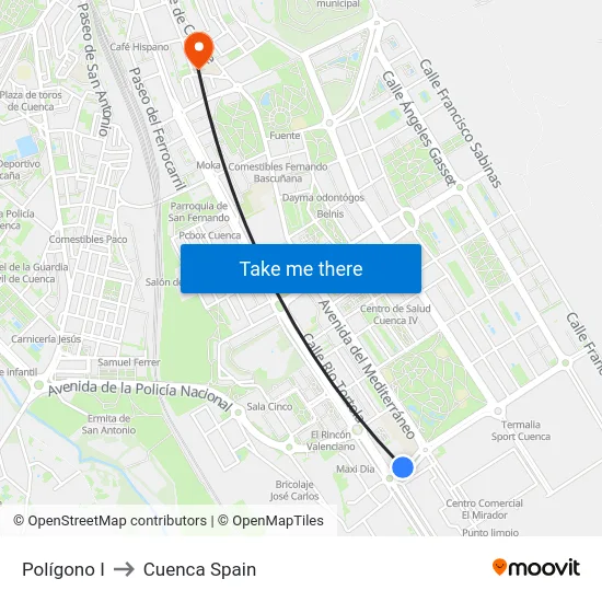 Polígono I to Cuenca Spain map
