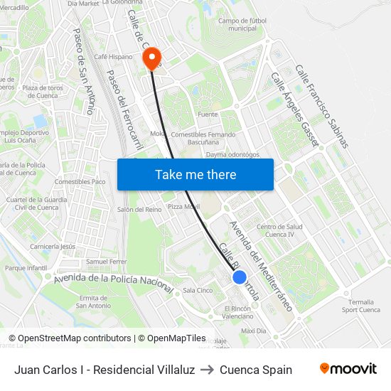 Juan Carlos I - Residencial Villaluz to Cuenca Spain map