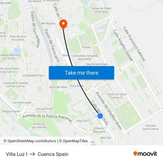 Villa Luz I to Cuenca Spain map