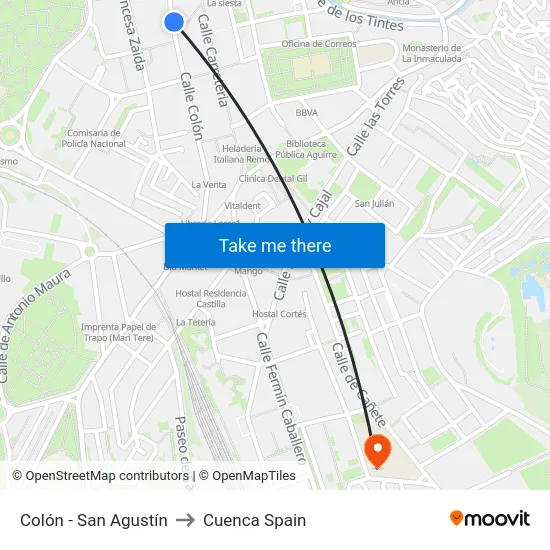 Colón - San Agustín to Cuenca Spain map
