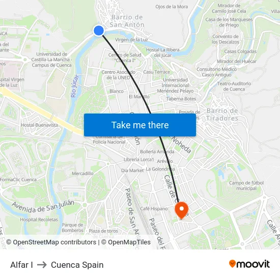 Alfar I to Cuenca Spain map