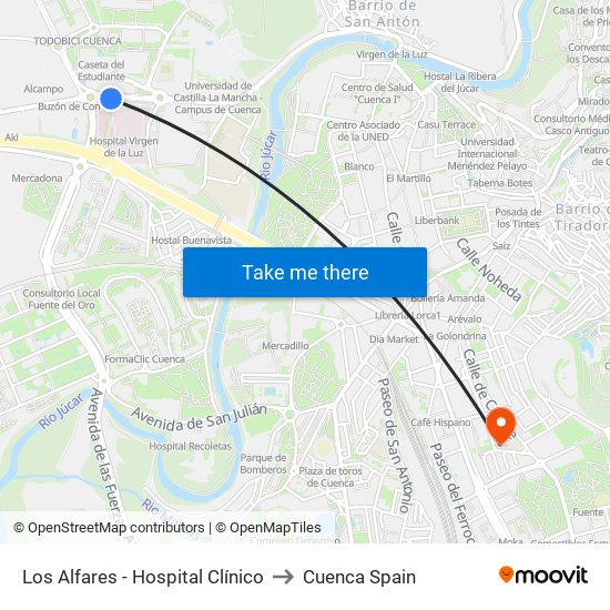 Los Alfares - Hospital Clínico to Cuenca Spain map