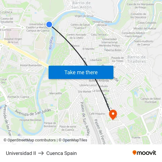 Universidad II to Cuenca Spain map