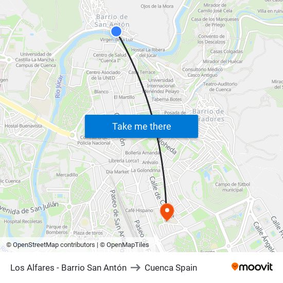Los Alfares - Barrio San Antón to Cuenca Spain map
