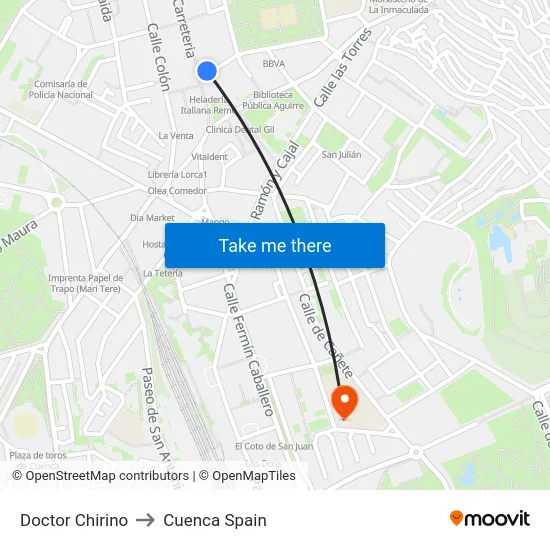 Doctor Chirino to Cuenca Spain map