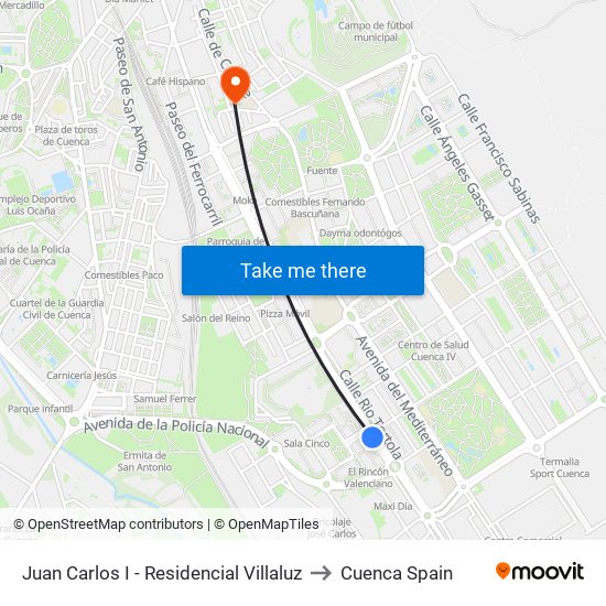 Juan Carlos I - Residencial Villaluz to Cuenca Spain map