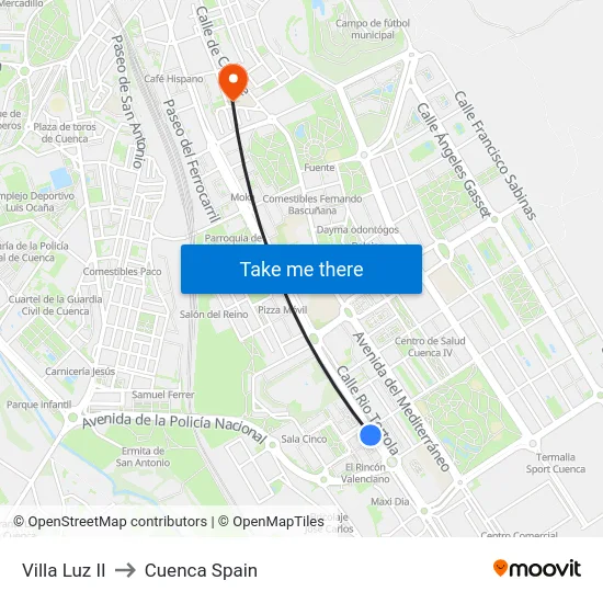 Villa Luz II to Cuenca Spain map