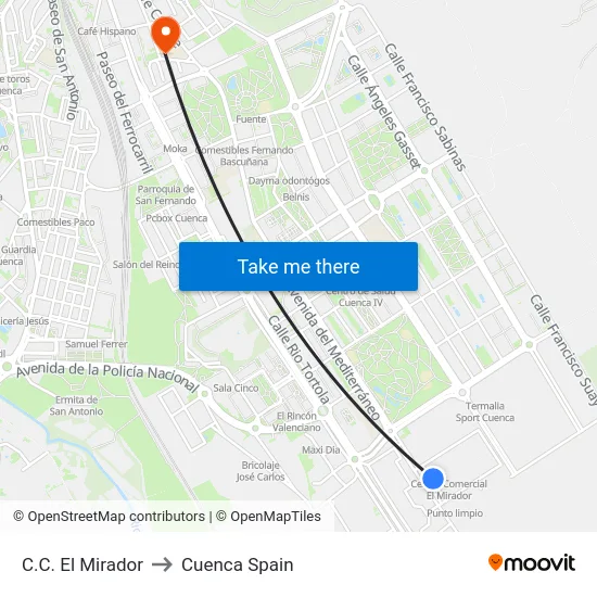 C.C. El Mirador to Cuenca Spain map