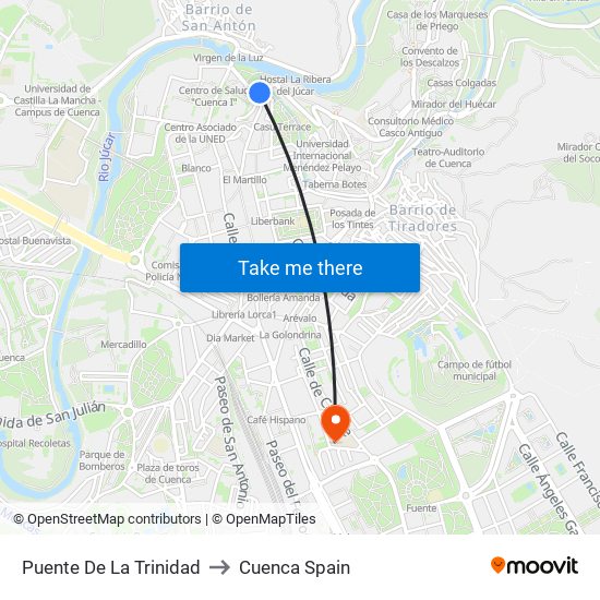 Puente De La Trinidad to Cuenca Spain map