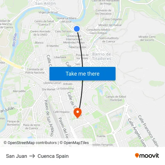 San Juan to Cuenca Spain map