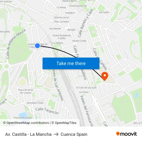 Av. Castilla - La Mancha I to Cuenca Spain map