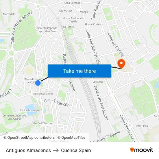 Antiguos Almacenes to Cuenca Spain map