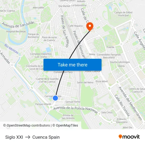 Siglo XXI to Cuenca Spain map