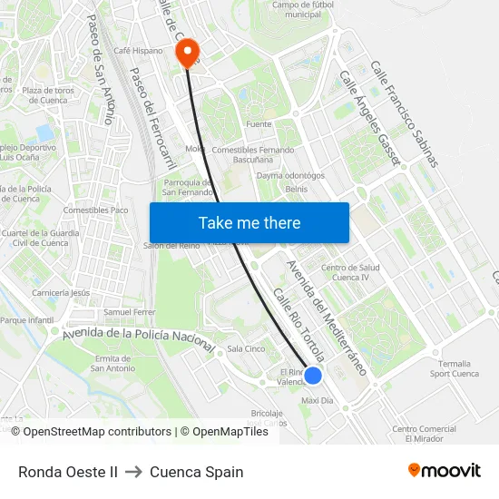 Ronda Oeste II to Cuenca Spain map