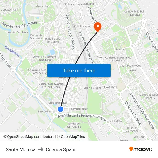 Santa Mónica to Cuenca Spain map