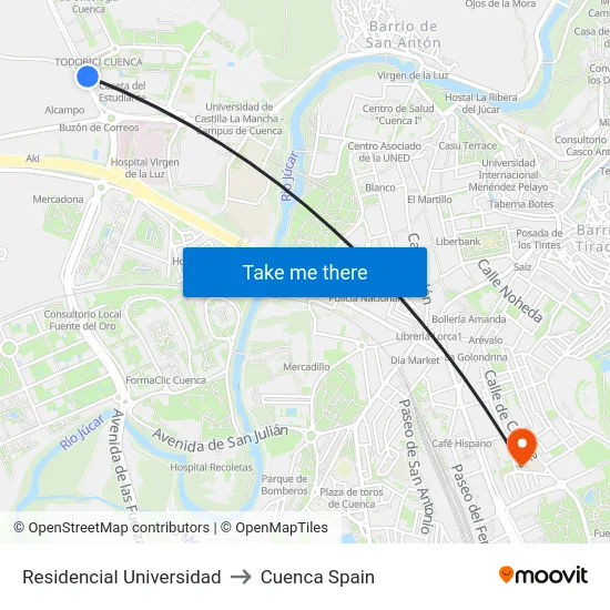 Residencial Universidad to Cuenca Spain map