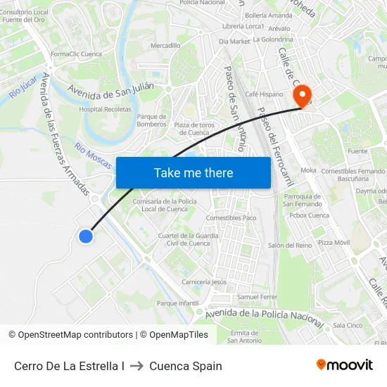Cerro De La Estrella I to Cuenca Spain map