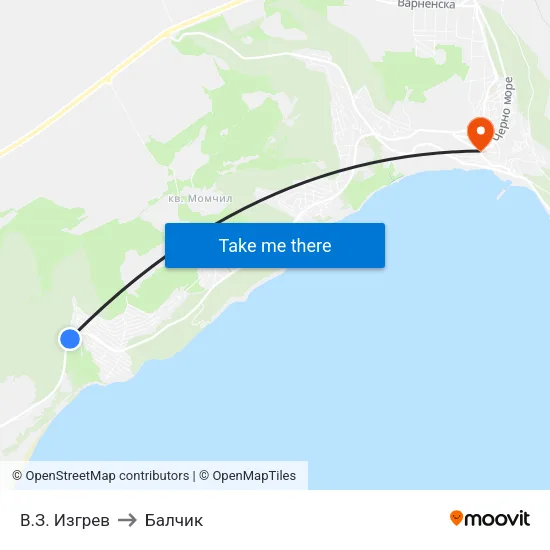 В.З. Изгрев to Балчик map