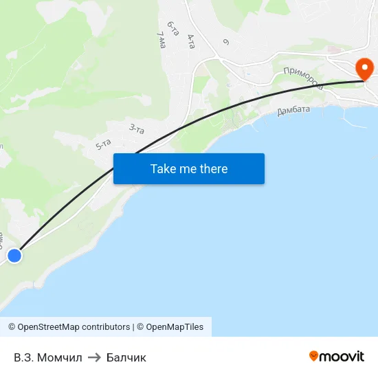В.З. Момчил to Балчик map
