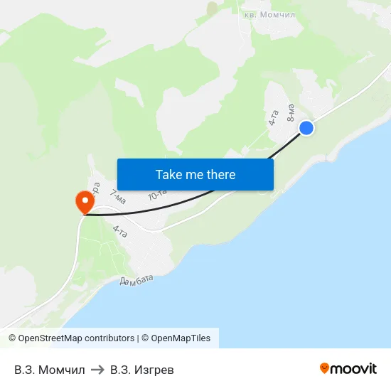 В.З. Момчил to В.З. Изгрев map