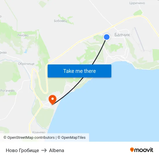Ново Гробище to Albena map