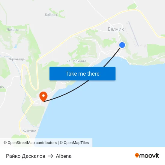 Райко Даскалов to Albena map
