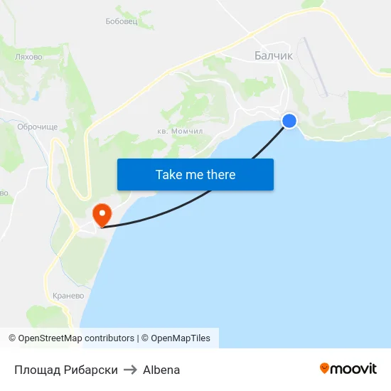 Площад Рибарски to Albena map