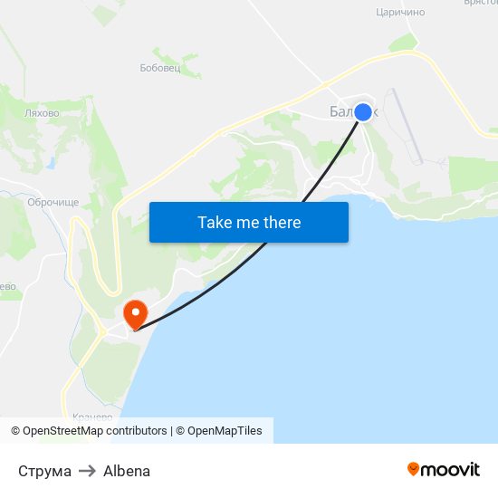 Струма to Albena map